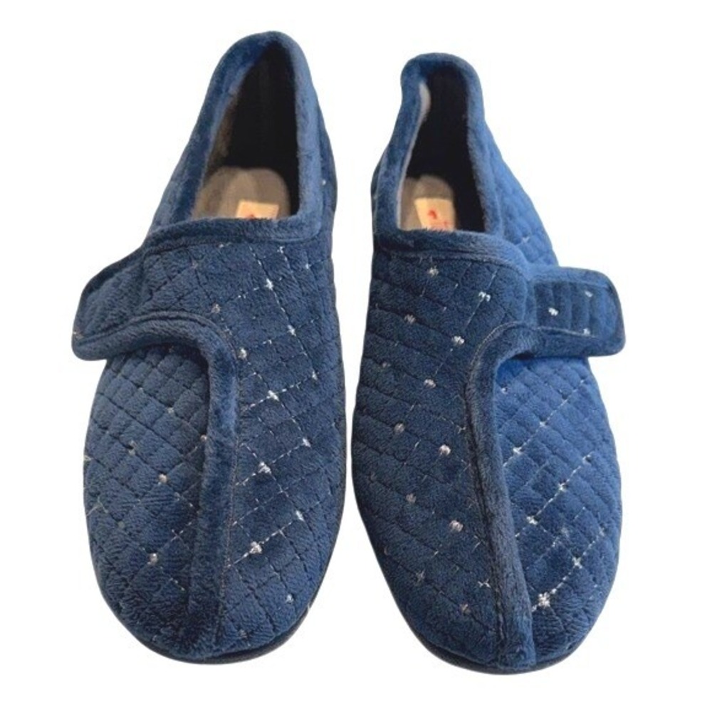 Foamtreads Jewell Blue Quilted Velvet Durable Slippers Moccasins‎ Size 40 US 8.5